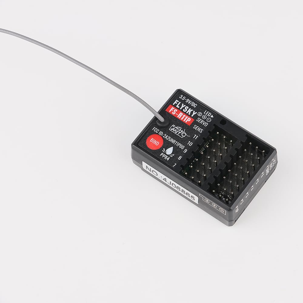 Flysky FS-R11P - Receptor RC de protocolo ANT de 11 canales, antena única externa, salida PWM/PPM/i-Bus/S.Bus, para coche RC y barco