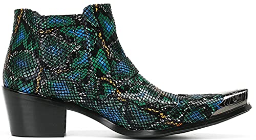 Santimon Men's Chelsea Boots - Leather Western Ankle Boots with Metal Pointed-Toe & Snakeskin Texture - Dress & Casual Boots for Party, Disco, Wedding, Prom & Singer3