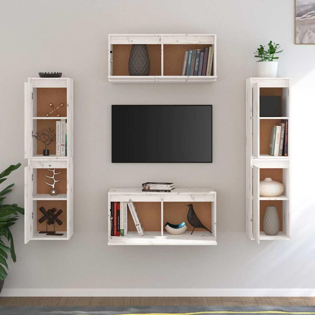 Set di 6 mobili da parete per TV, in legno massiccio, colore