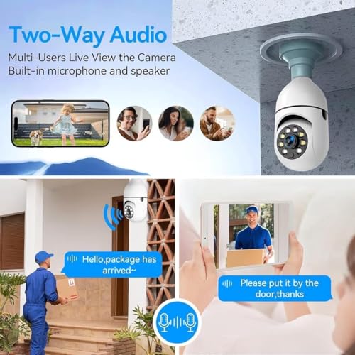 Image of 1080p FHD WiFi Wireless Security Camera with Audio & Night Vision - Live Feed, Motion Detection, Perfect for Home & Office Security (Bulb-Camera-1)