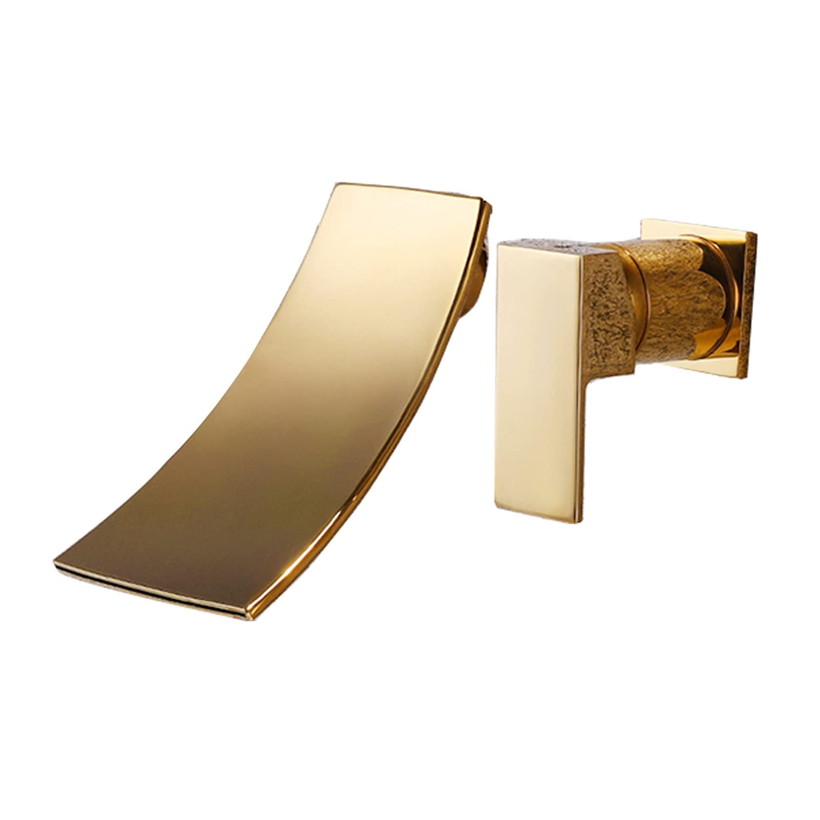 Faucet de la Cuenca Gold Baño de Oro Grifo en la Pared Black Cascada Faucet Cuarto de baño frío y frío Fregadero de Lavabo Basin Mezclador Tap(Brushed Gold)