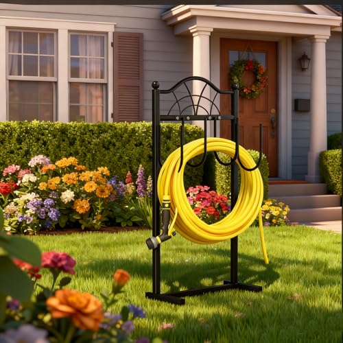 Shomextol Hose Holder – Upgraded Freestanding Garden Hose holder for 100FT Hoses, Sturdy Outdoor Water Hose Storage Hanger, Ideal for Yard, Lawn & Garden，Black — view 4