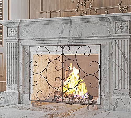 Kingson Single Panel Fireplace Screen Cover Handcrafted Solid Wrought Iron Mesh, Heat-Resistant Fire Spark Guard For Inside Fireplace-Brushed Copper #TOP3