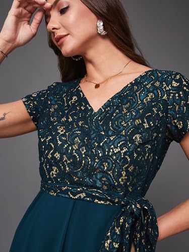 Image of Miss Chase Women's Round Neck Cap Sleeves Lace Knee -Long Skater Dress