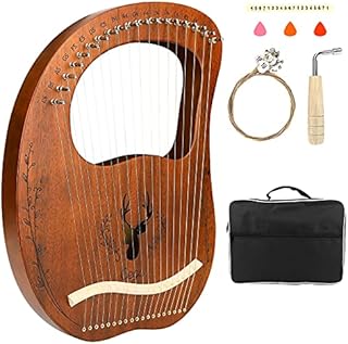 Lyre Harp, CestMall Portable 19 Strings Veneer Mahogany Harp with Carry Bag/Extra String Set/Tuning Wrench/Cleaning Cloth/Picks, Engraved Lyre Musical Instrument For Music Lovers Beginners