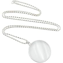 5 X Magnifier Monocle Necklace Magnifying Glass, 1.65 Inch Diameter Glass Lens for Reading Newspaper Map Needlework Silver