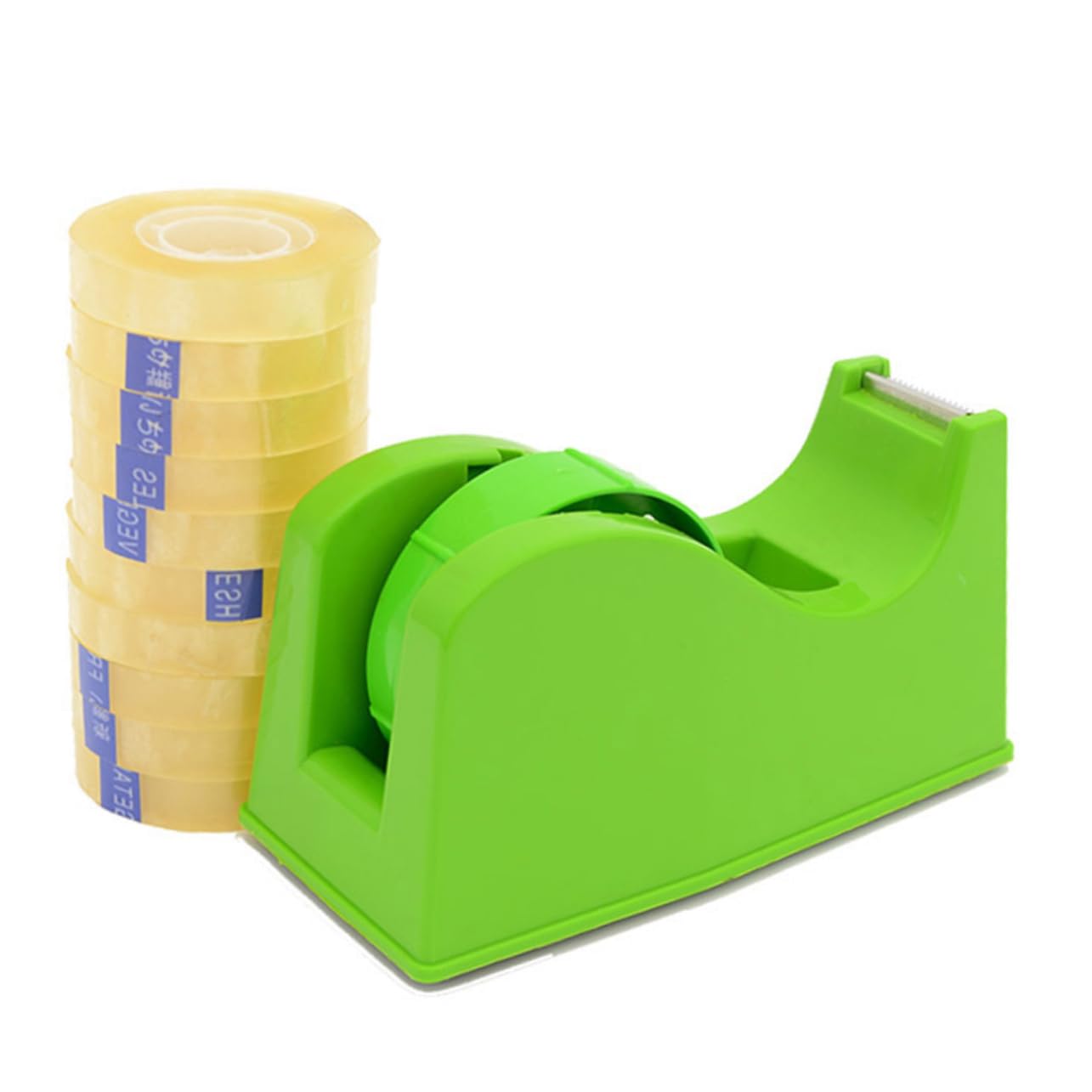 NUOBESTY Klebebandabroller aus Kunststoff mit Beschwerter Basis 2-in-1-funktion Sauberes Schneiden für Schreibtisch und Briefverschluss Blau Zufällige Farbe