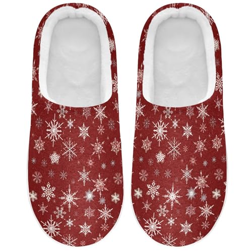 Fuzzy Memory Foam Slippers for Women/Men Graphic Snowflakes Red Pattern Fluffy Winter House Shoes Indoor and Outdoor2