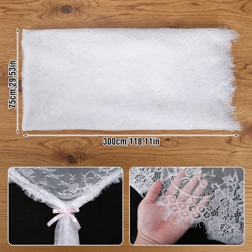 XLIUAX Vintage Weiße Spitze, Bestickte Spitzenauflage Boho Lace Table Tunner für Hochzeit Party Dekoration Geburtstagsparty Kuchendekoration Outdoor Party Kommunion, 75 * 300 cm