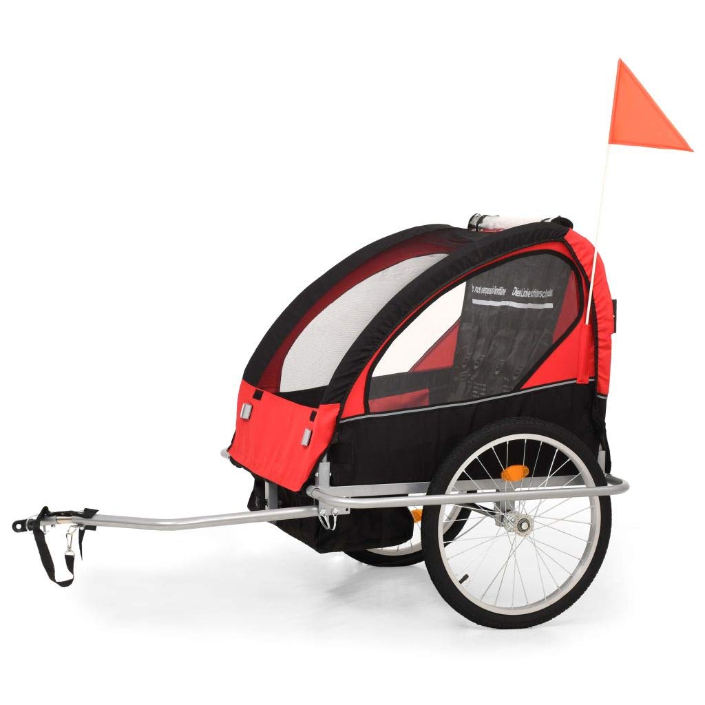 Cochecito y Remolque de Bicicleta para niños 2-en-1 Negro Rojo Remolque Bicicleta niños portaequipajes Bicicleta