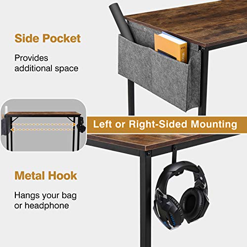 HAIOOU Computer Desk 47.2 Inch Home Office Study PC Laptop Table, Modern Simple Industrial Style Writing Workstation with Storage Bag and Metal Hook