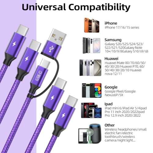 Image of 4 in 2 USB A /C to USB C Cable, USBC Multi Charging Cable [2 Pack, 5FT] | USB C Multi Charger Cable with 4 Type-C, USB to Type C Multiple Charging Cords for iPhone 17 /16, iPad, Galaxy Series and More
