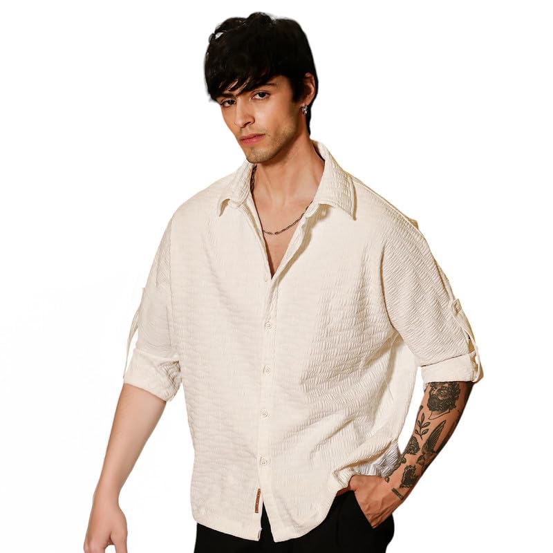 Image of CAHOOT Men's Bisque Shirt Casual Wear | Spread Collar | Long Sleeve | Button Closure | Shirt Crafted with Comfort Fit for Everyday Wear