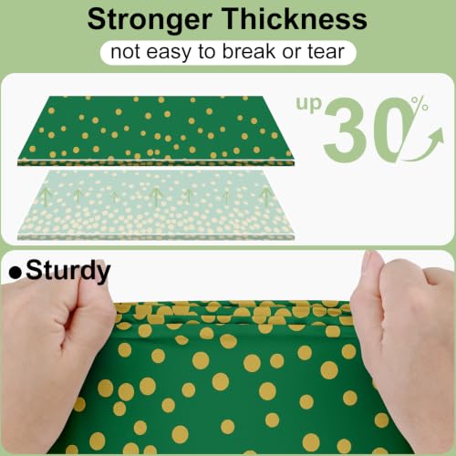 Image of Smiry Plastic Table Cloth Disposable 4 Pack, 54 x 108 Inch Rectangle Waterproof Tablecloth, Printed Gold Table Runner Style for Birthday Weeding, Party Decorations, Sturdy, Christmas Green and Gold