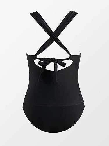 Miniatura 10 de CUPSHE Traje de baño tankini para mujer cuello en V fruncido traje de baño de dos piezas con anillo en O espalda cruzada lazo a media altura