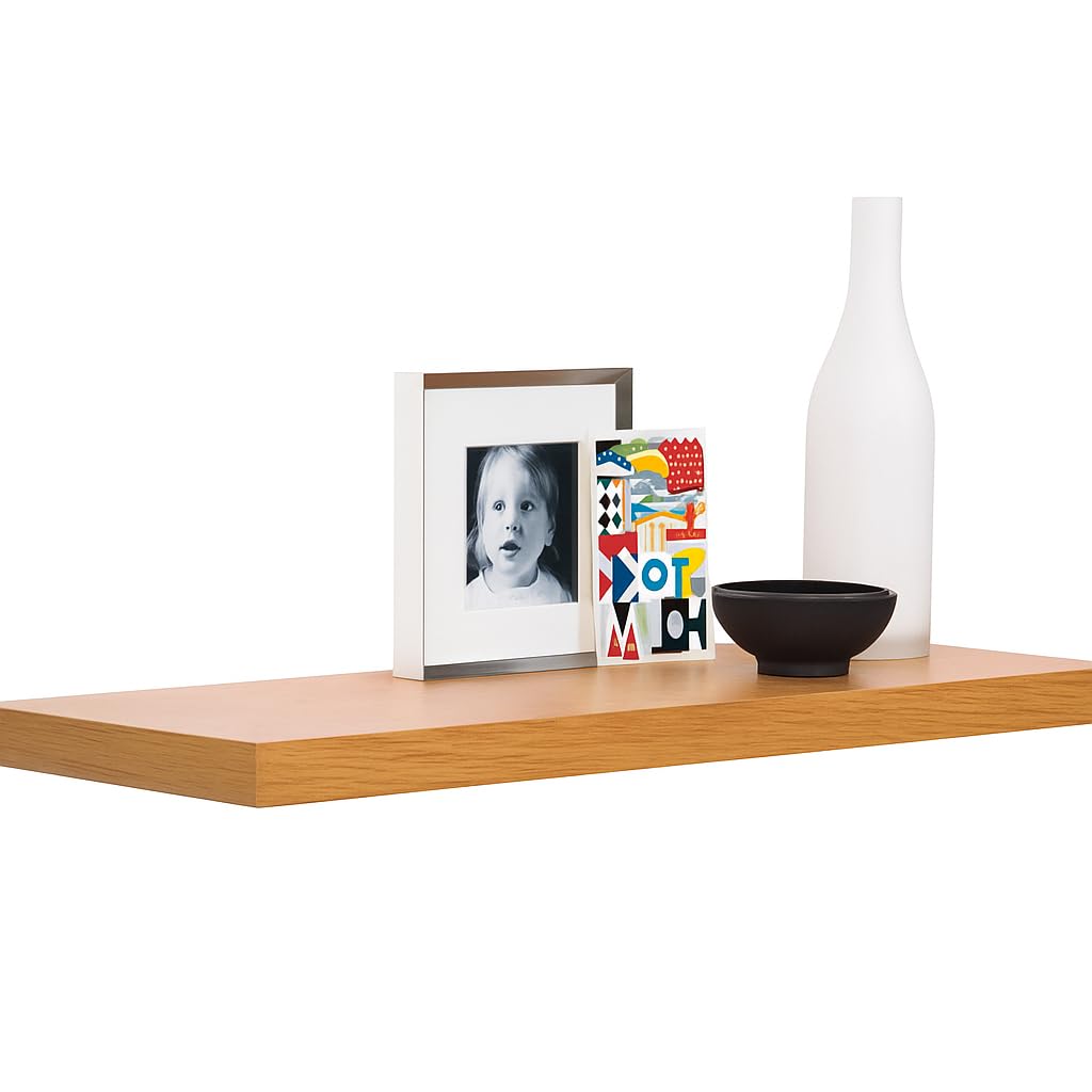 FITTO 40cm & 60cm Floating Wall Shelves, Available in White, Black, Oak Effect, and Brown Finishes - Wall-Mounted Shelf for Bedroom, Living Room, Bathroom, Modern Home Decor (Oak Effect, 60 cm)