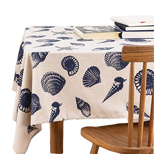 Washable Square Cotton Linen Starfish Shell Conch Print Tablecloth, Vintage Dinner Picnic Table Cloth Home Decoration （Square, 24 x 24 Inch）