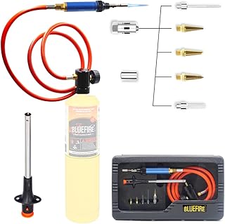 BLUEFIRE 3' Hose MAPP Gas Soldering Mini Pen Torch Full Kit Multi-Function with Free Flint Lighter Hotter than Butane Pen Portable Welding Station Adjustable Flame Fuel by MAP Pro Propane Cylinder