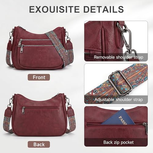 Image of KITEVIUN Crossbody Bags for Women Leather Purse Trendy Multi Pocket Shoulder Handbags with Adjustable Guitar Strap