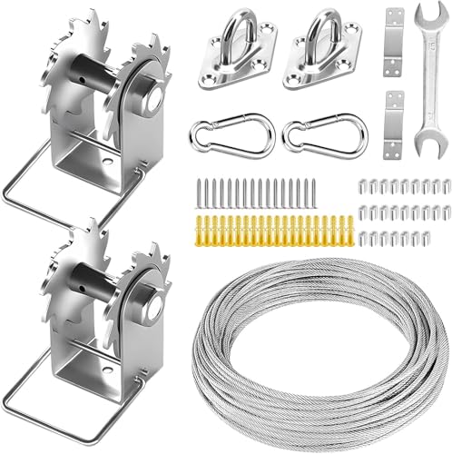 FZENeast Shade Sail Hardware Kit Include Winches & Wire Rope,&ensp;Anti-Rust Stainless Steel Sun Shade...