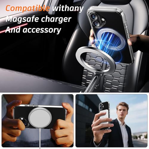 Image of Diverbox for iPhone 16 Case Clear [Compatible with MagSafe] [with Screen Protector + Camera Lens Protection ] with Magnetic Ring Kickstand Phone case for iPhone 16 (Clear Magnetic Ring)