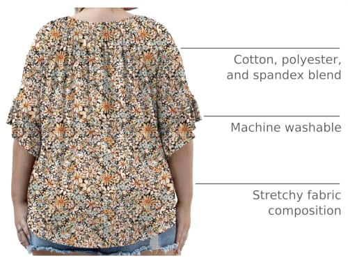Image of Micoson Womens Plus Size Tops 3 /4 Ruffle Sleeve Crewneck Pleated Shirts