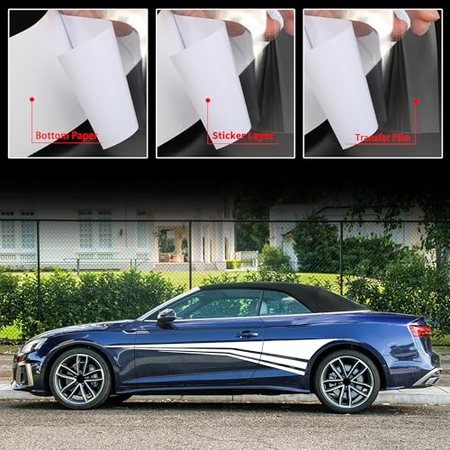 Image of TOMALL 2Pcs 70'' Sports Racing Stripe Sticker for Car Body Door Side Skirt Bumper Stripe Graphic Vinyl Decal Decoration for All Cars SUV Truck Vehicles Universal Auto Stickers Accessories (White)