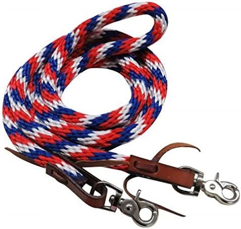 Showman 96" Red, White & Blue Braided Nylon Barrel Style Reins