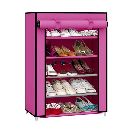 Image of Ebee Pink 5 Shelves Collapsible Shoe Rack