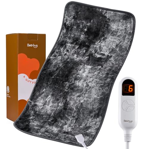 Image of Bearhug XXL Electric Heated Pad 17''x33'' Double-Sided Faux Fur Heating Pad, 6 Heat Levels, 2-Hour Auto-Off, Moist & Dry Heat Therapy for Back Pain Relief, Machine Washable, ETL Certified - Gift Box