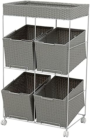 Amazon ランドリーバスケット 3段 大容量 角型 キャスター付き 洗濯かご 洗濯カゴ おしゃれ ランドリーラック ランドリーワゴン 北欧 ランドリー収納 洗濯物入れ シンプル グレー ランドリー収納 オンライン通販