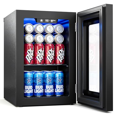 Image of Tehanld 0.6 Cu.ft Beverage Cooler, Compressor Mini Fridge with Glass Door, Small Beverage Refrigerator 40-61F Adjustable Temperature, Freestanding Soda Beer Fridge for Office, Bedroom, Black