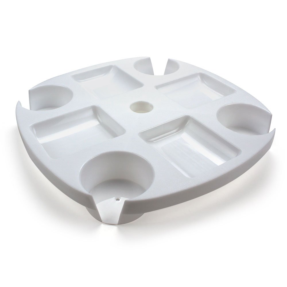 Cup Holder Beach Umbrella Tray - Plastic Patio Table & Pool Accessories - Holds 4 Drinks, Snacks, Sunglasses, Keys, Sunscreen, & Electronics