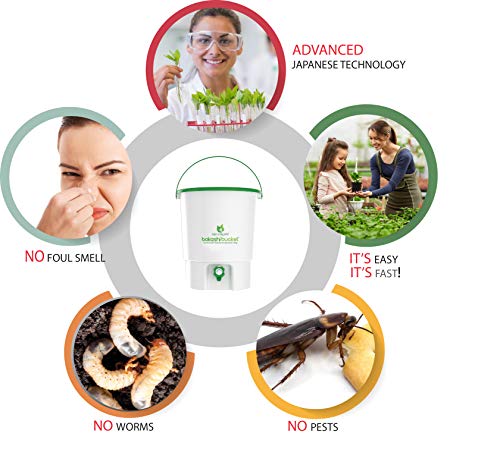 Image of BIO Drops Bokashi Bucket Indoor Composter 30L White & Green | No Foul Smell, No Worms, No Flies | Kitchen Waste Compost Bin | Advanced Japanese Bokashi Technology