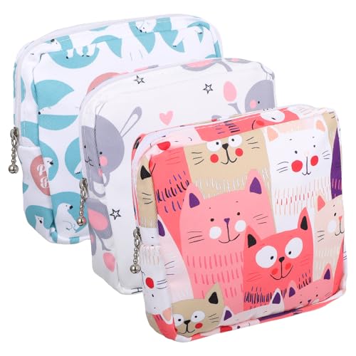 Image of 3 PCS Sanitary Pad Storage Bag Portable Period Bag for Teen Pads /Sanitary Napkins /Tampons, Sanitary Napkin Storage Bags First Period Gifts for School, Hygiene Bags Travel Containers (Pink,Grey, Blue)