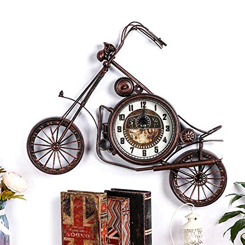 Horloge murale moto décorative en fer forgé patiné bronze de 74 cm