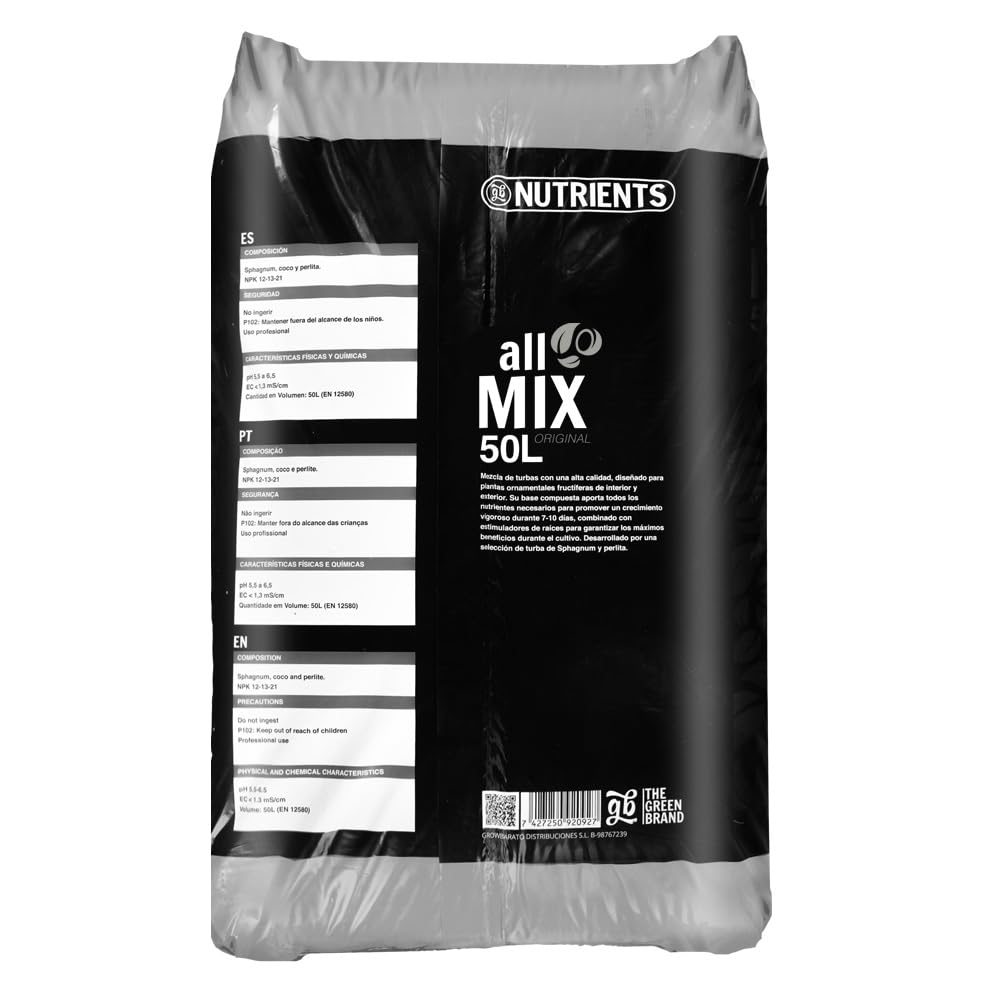 All Mix GB Nutrients | Sustrato Universal con Guano, Perlita, Turba y Fibra de Coco - Tierra para Plantas Apta para Todo Tipo de plantaciones (50L)