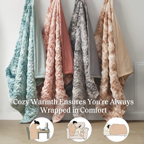 Madison Park Ruched Fur Throw Faux Fur Blanket, 50" x 60", Tan Tie Dye - image 4