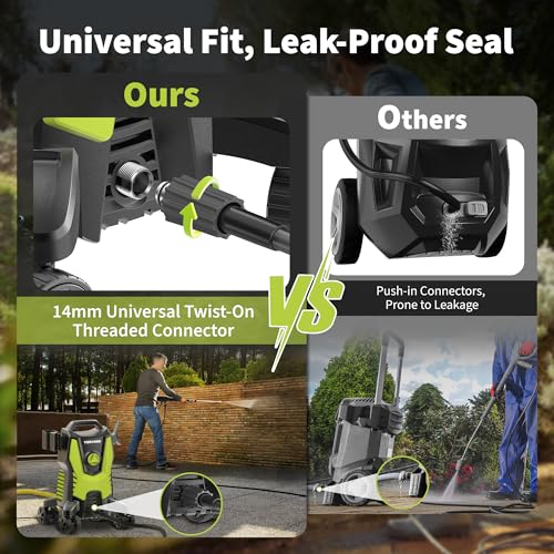 Image of Yeryork Pressure Washer, 3500 PSI Power Washer with 4 Lockable Wheels, Steel Wand, 4 Quick Connect Nozzles, 500ml Foam Cannon, High Pressure Washer for Decks /Driveways /Cars Cleaning