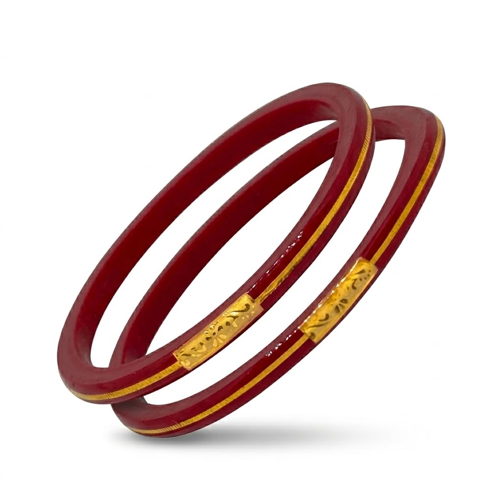 Bangles For Women Red pola badhano Bridal Set, Sankha Original Bengali Design With Gold Bangles For Women Look, Viral Pola Gold 22 Kt for bangle wedding daily use-image-31