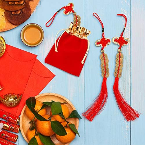 6 Pieces Chinese Lucky Coins Feng Shui Coins Knot Emperor Lucky Coins I-Ching Fortune Coin and Storage Bag for Good Luck and Healthy
