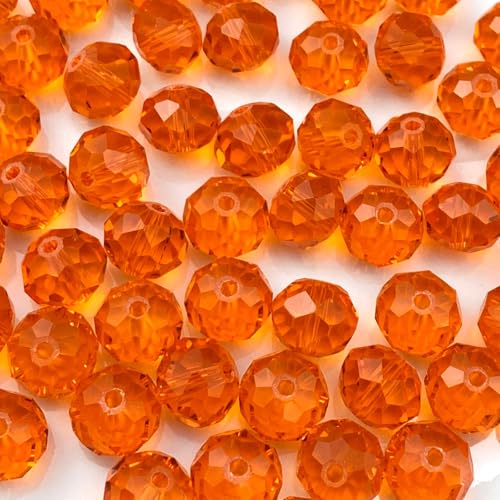Jmassyang 600PCS 4mm Crystal Glass Beads Faceted Briolette Beads with Hole Loose Spacer Beads for DIY Jewelry Making Bracelets Necklaces Earrings Wind Chimes(Tangerine)
