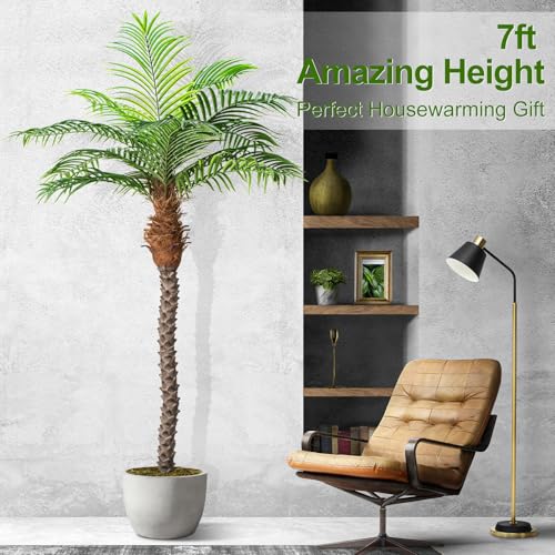 Image of 7ft Tall Artificial Phoenix Palm Tree for Outdoor Indoor Decor, Large Faux Coconut Silk Palm Tree Tropical Fake Tree Perfect for Outside Patio Poolside Home Office Decor (Set of 2)
