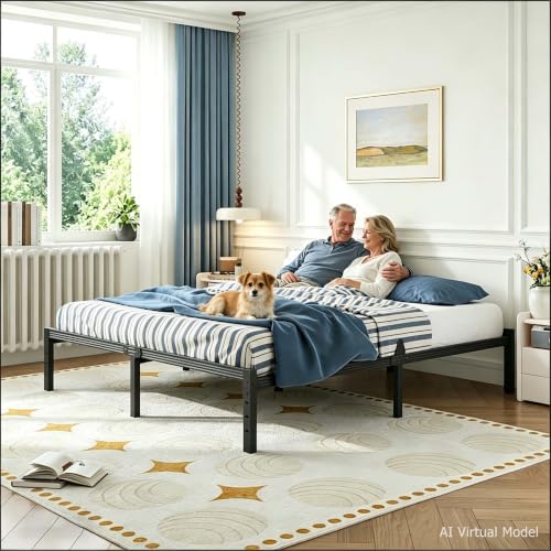 Image of ZIYOO 18 Inch Queen Size Metal Platform Bed Frame,Mattress Anti-Slip Design | No Box Spring Needed, Easy Assembly, No Squeaks, Tools Included, Ideal for Bedrooms, Guest Rooms, Dorms, Hotels & B&Bs