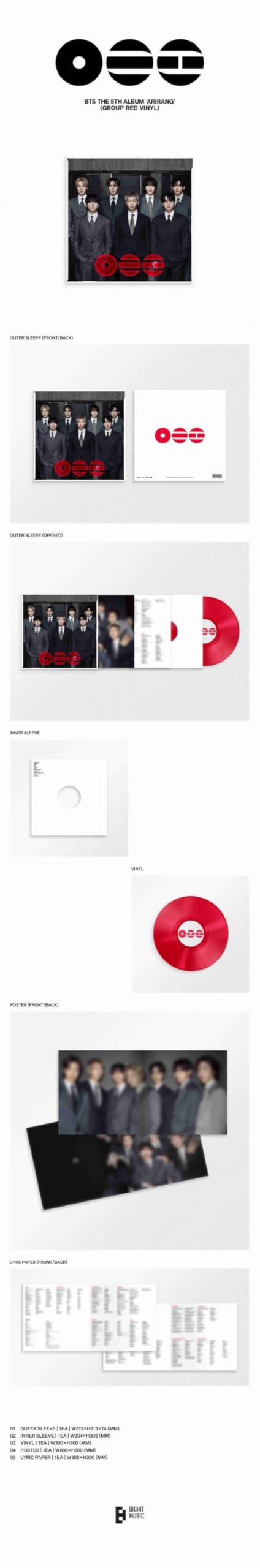 BTS The 5th Album 'ARIRANG' (Group Red Vinyl)