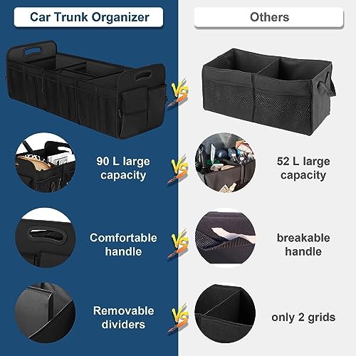 Image of Femuar Large Capacity Trunk Organizer, Waterproof Car Accessory, Non-Slip, Foldable, Suitable for All Vehicles, Black