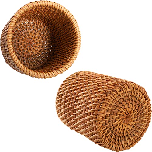 Okllen 2 Pack Rattan Pencil Holder, Handmade Wicker Pen Cup Makeup Brushes Holder, Woven Vine Desk Organizer Pen Container Box For Office & Home Desktop, Kitchen Utensil Cutlery, Cylinder #TOP3