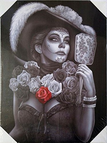 Day of The Dead Great Dame of Death Stretched Wood Frame Canvas Wall Art 12x16 Inches - Catrina Day of The Dead Great Dame of Death Stretched Wood Frame Canvas Wall Art 12x16 Inches - Catrina