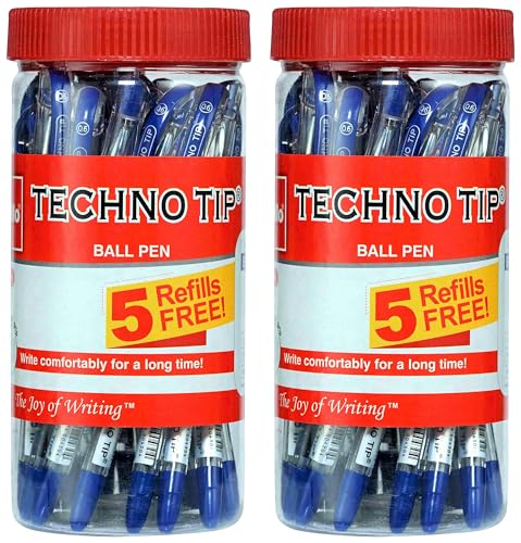 Image of Cello Technotip Blue Ball Pen | Jar of 25 Units | For Students, School and Office Use (Pack of 2)
