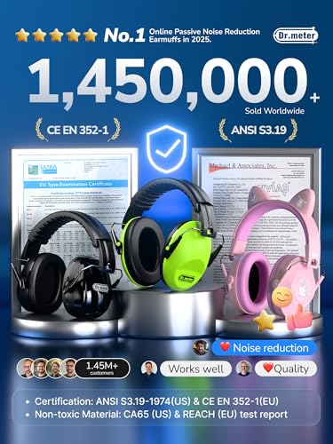 Image of Dr.meter Hearing Protection Ear Muffs, SNR31dB Noise Cancelling Headphones for Adults Kids Autism Sensory, Noise Reduction Earmuffs for Mowing, Range, Fireworks, Monster Jam Ear Protection